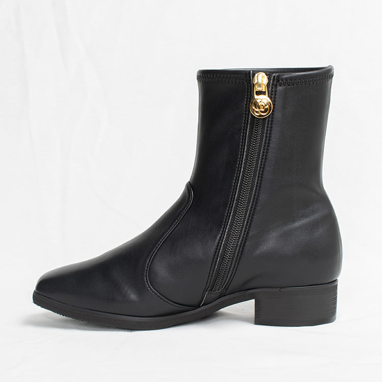 Fluffy Black Vegan Leather Flat Boots