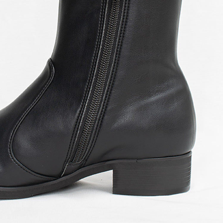 Fluffy Black Vegan Leather Flat Boots