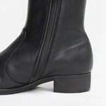 Fluffy Black Vegan Leather Flat Boots
