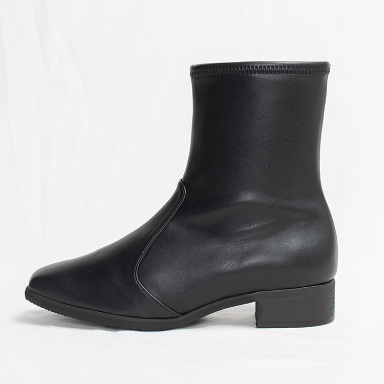 Fluffy Black Vegan Leather Flat Boots