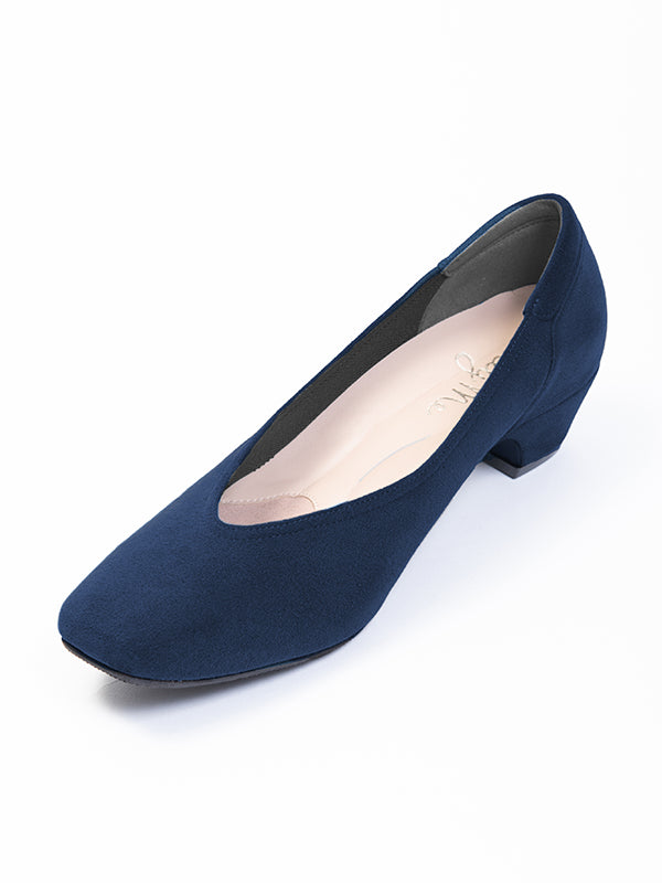 Navy Vegan Suede Fluffy Flats