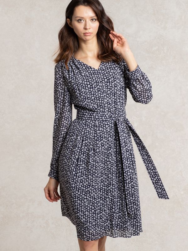 【ストレッチシフォン】 プティネイビー シフォンワンピース