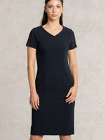 Navy V-neck I-line Dress