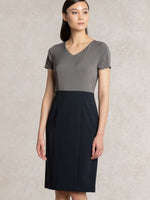 Charcoal x Navy V-neck I-line Docking Dress