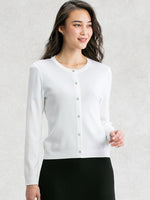 【Washable Knit】White Crew-neck Cardigan