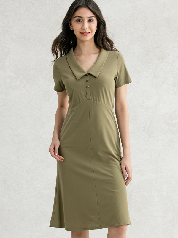 Khaki Cotton Shirt Dress