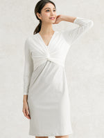White x Gray Jacquard Docking Twist Dress
