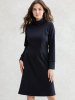 Navy High-neck Blouson Dress