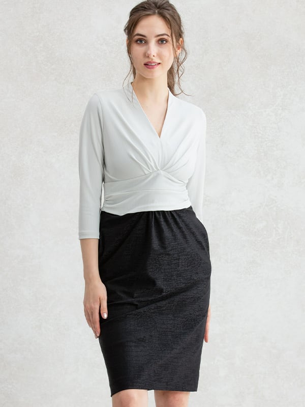 Gray Stripe x Black Jacquard Docking Shell Dress