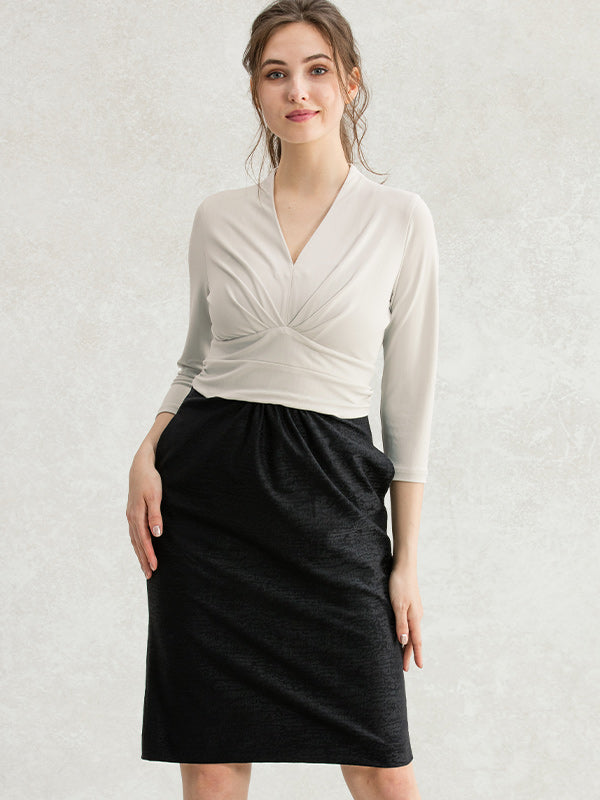 【Set-up】Grey x Black Jacquard Docking Shell Dress