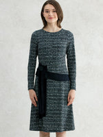 Navy Tweed Print A-line Docking Dress