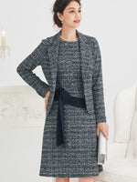 Navy Tweed Print A-line Docking Dress