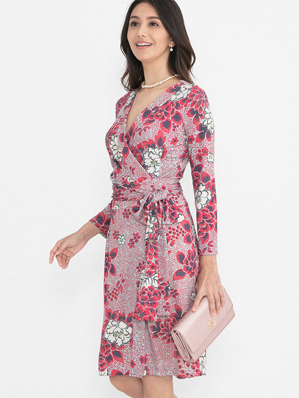 【和柄】 Peony Grey ラップワンピース