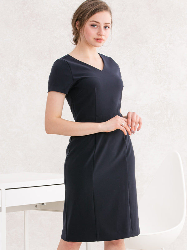 Navy V-neck I-line Dress