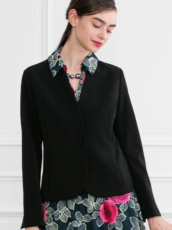 【通年素材・裏地なし】スマートストレッチ ブラック ノーカラージャケット