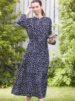 【ストレッチシフォン】 ネイビークローバー ボヘミアンシフォンロング