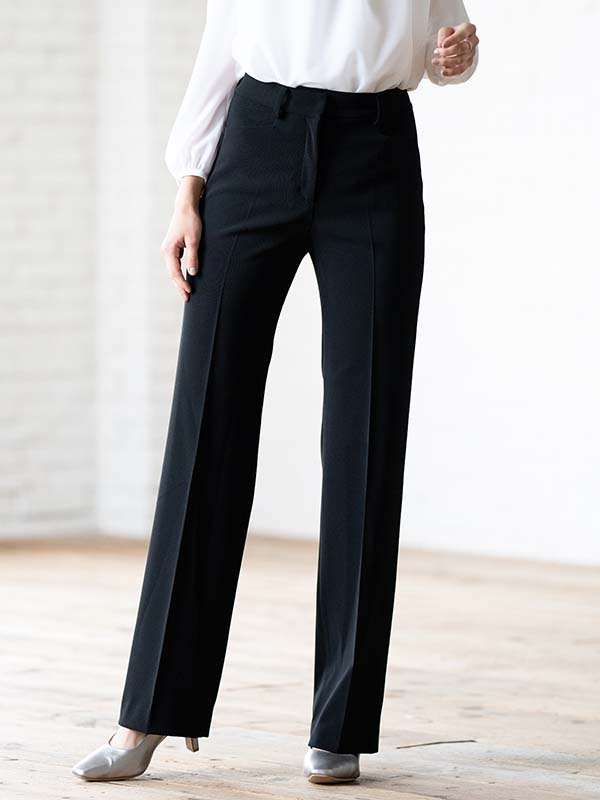 【通年素材】スマートストレッチ ブラック ストレートパンツ