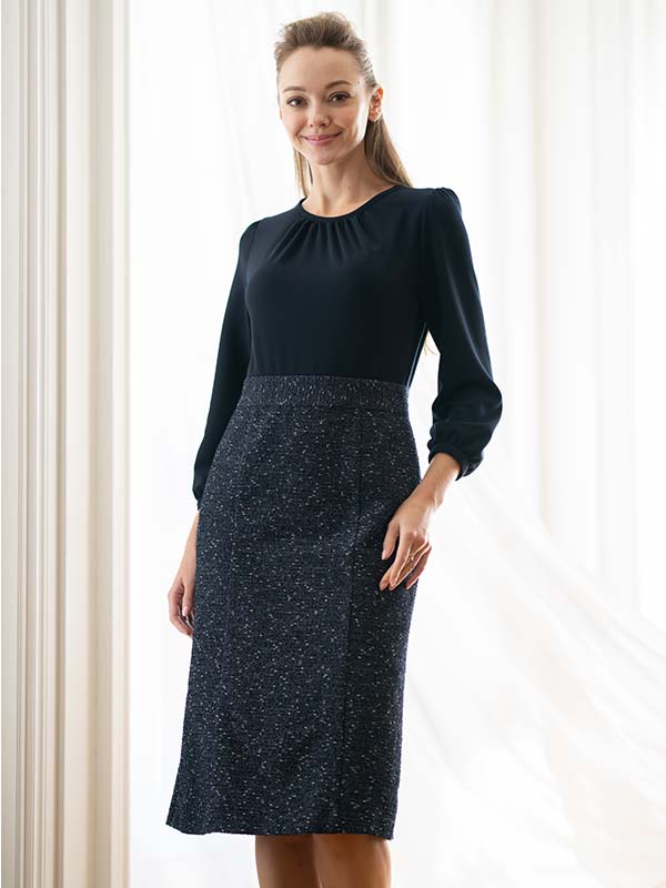 Navy Docking Tweed Dress
