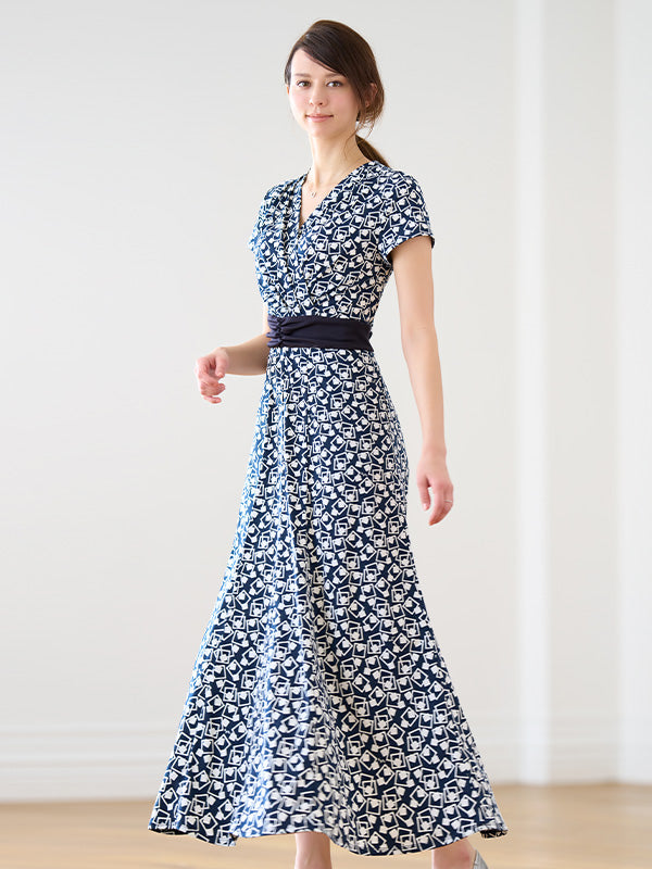 Navy Playing Card Geo Long Marilyn Dress