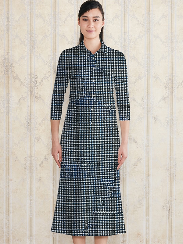 【ロング丈】 ブラックシェパードチェック ロングシャツワンピース