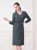 Navy Tweed Print V-neck Daily Dress