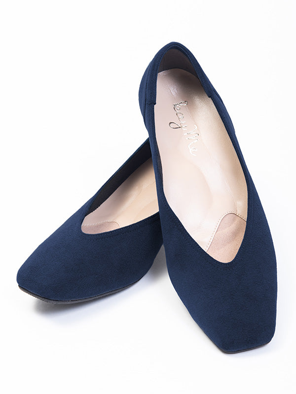 Navy Vegan Suede Fluffy Flats
