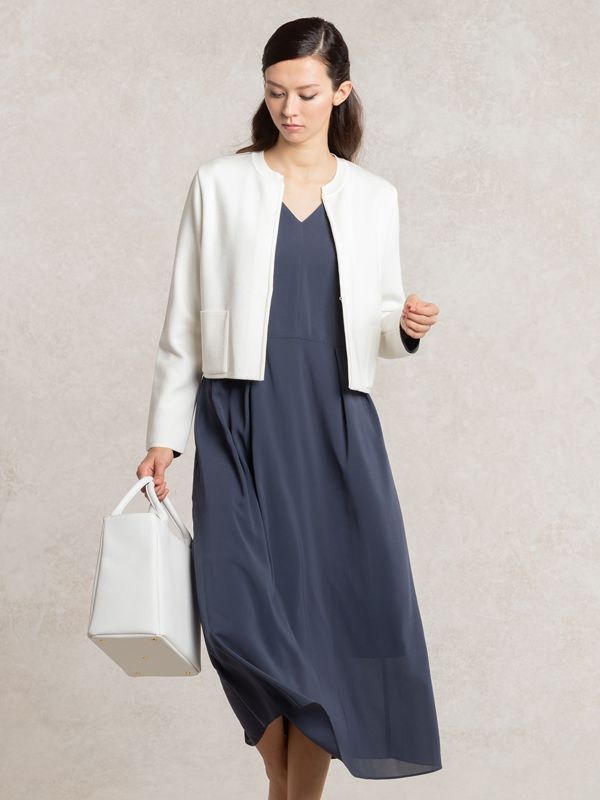 【ストレッチシフォン】 ネイビー シフォンロングワンピース