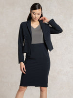 Charcoal x Navy V-neck I-line Docking Dress