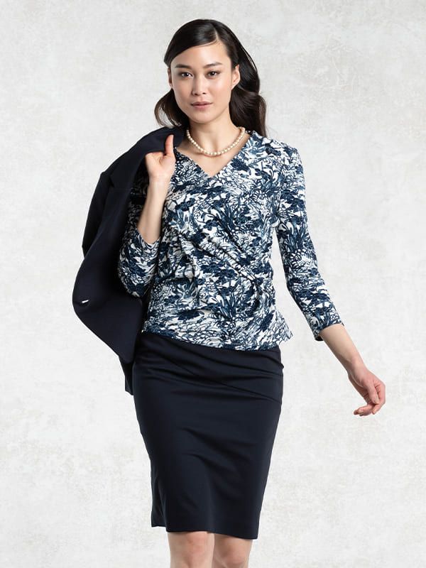 【和柄】 琉球紅型「藍」 カシュクールトップス