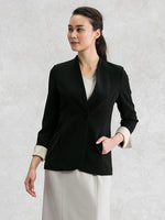 【Set-up】Black Long Collarless Jacket