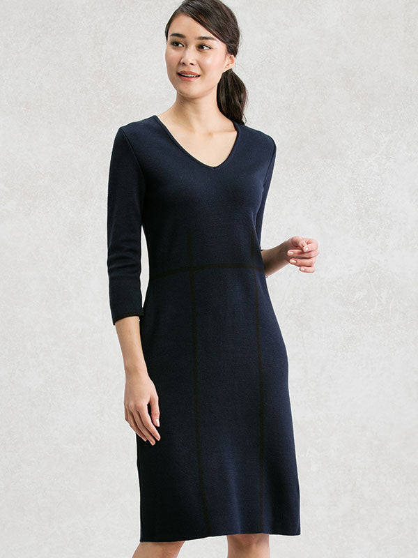 【洗えるニット】ネイビー ラインニットワンピース