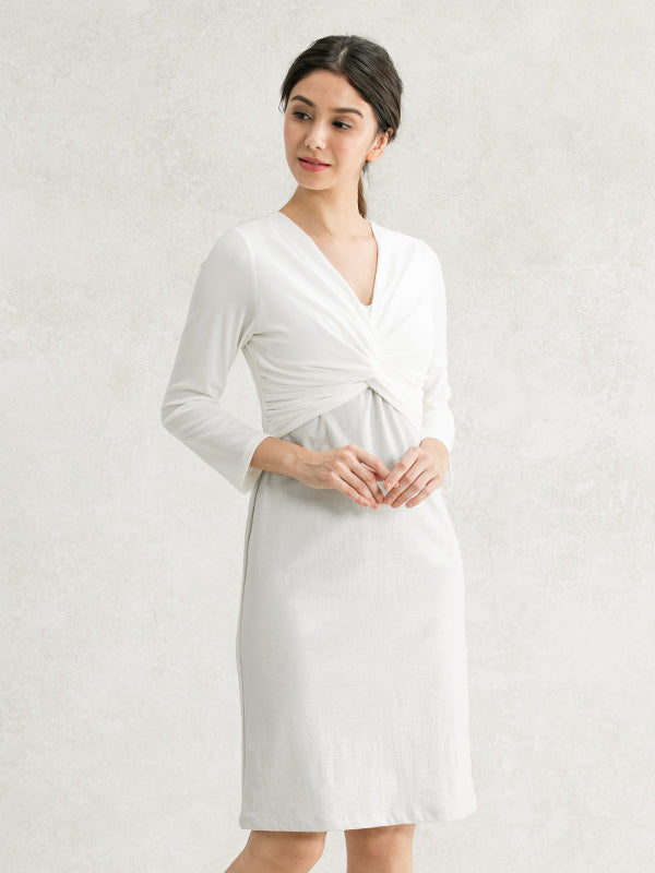 White x Gray Jacquard Docking Twist Dress
