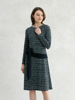 Navy Tweed Print A-line Docking Dress