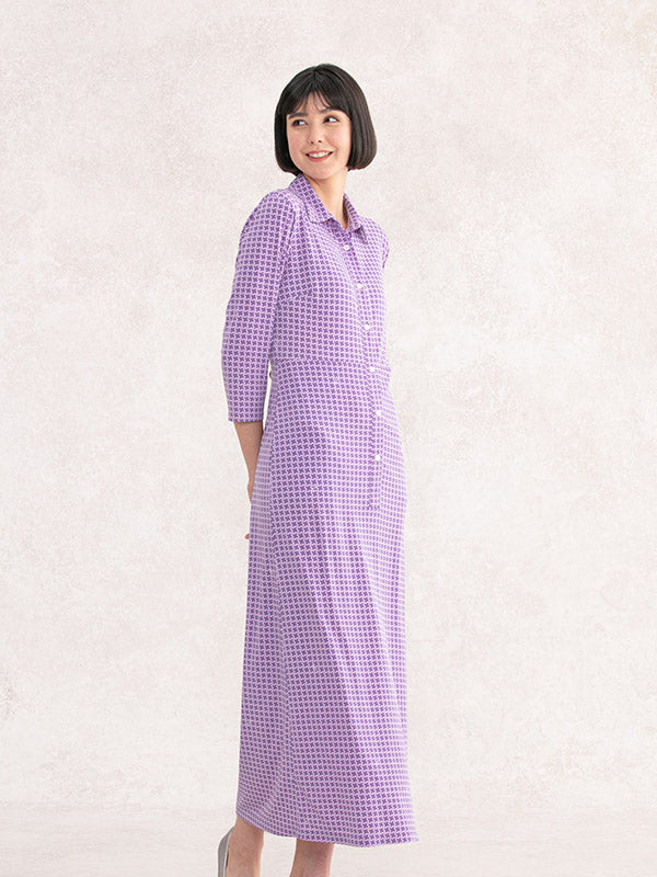 【ロング丈】ラベンダークロスリンク ロングシャツワンピース