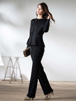 【通年素材】スマートストレッチ ブラック ストレートパンツ