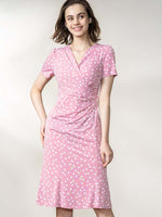 Pink Dot Gathered Short-Sleeved Dress