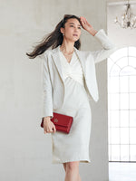 White x Gray Jacquard Docking Twist Dress