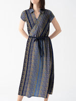 【ストレッチシフォン】シルクロード ロング衿付きカシュクールワンピース