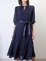 【ストレッチシフォン】ネイビー ロングマーメイドワンピース