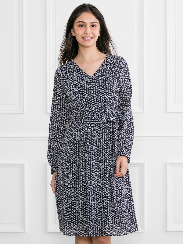【ストレッチシフォン】 プティネイビー シフォンワンピース