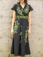 【ストレッチシフォン】墨の花 ロングマリリンワンピース