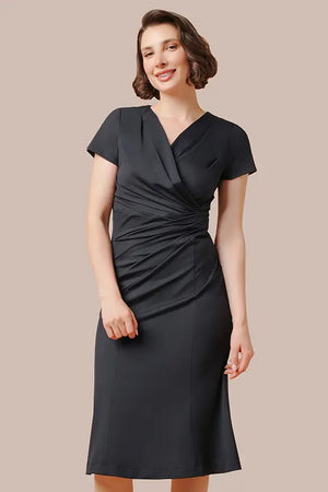 KAY ME ケイミー ウエストギャザーワンピース カノン 9号 美品 ストレッチジャージー】月下美人 藍 ギャザーワンピース– kay me