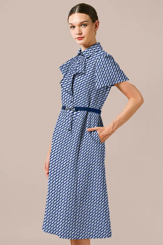Stretch Chiffon Crystal Bow-tie Shirt Dress