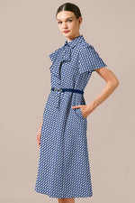 Stretch Chiffon Crystal Bow-tie Shirt Dress