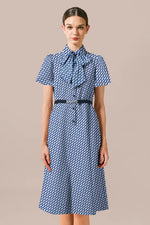 Stretch Chiffon Crystal Bow-tie Shirt Dress