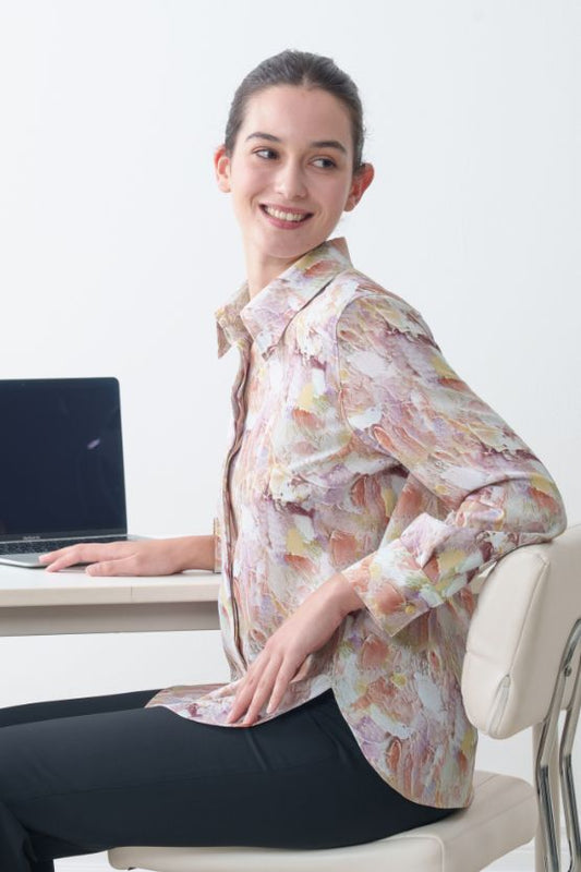 【ストレッチジョーゼット】フロントフライシャツ