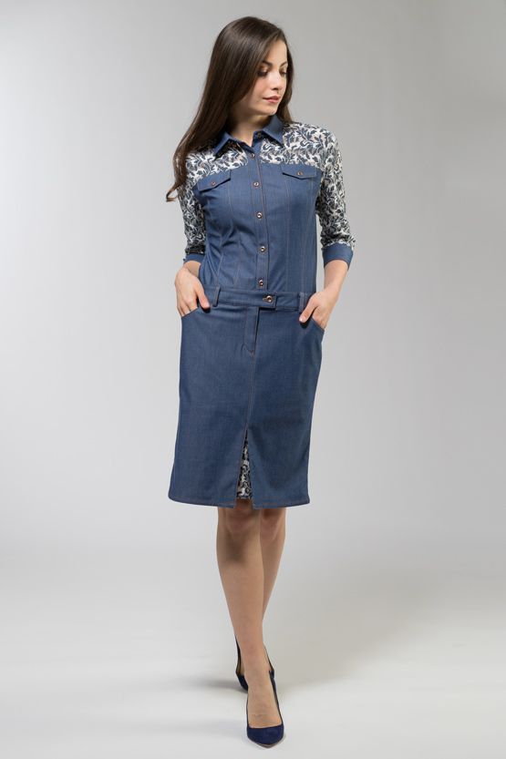 Stretch Denim and Lace Shirtdress