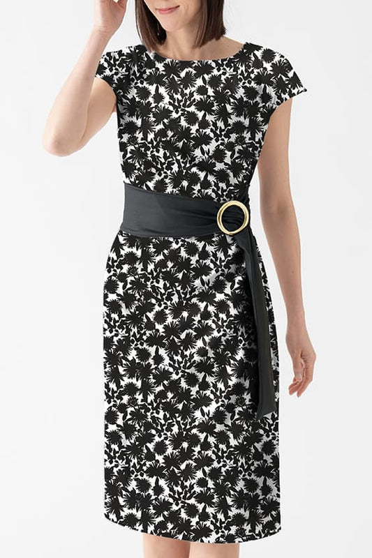 【シルク風】サッシュ付きTドレス