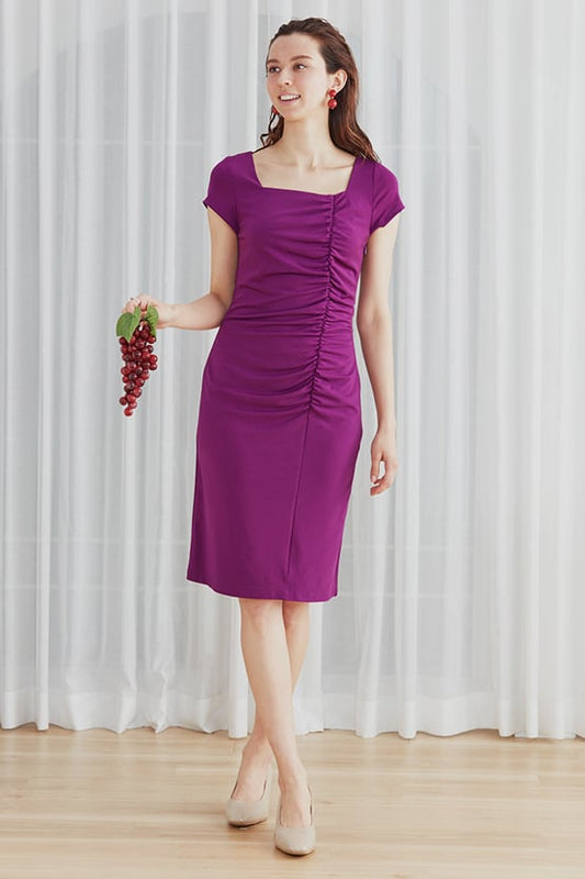 Square Neck Side Gather Dress