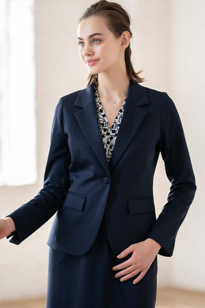 コットン混ポンチ ネイビー テーラードジャケット– kay me